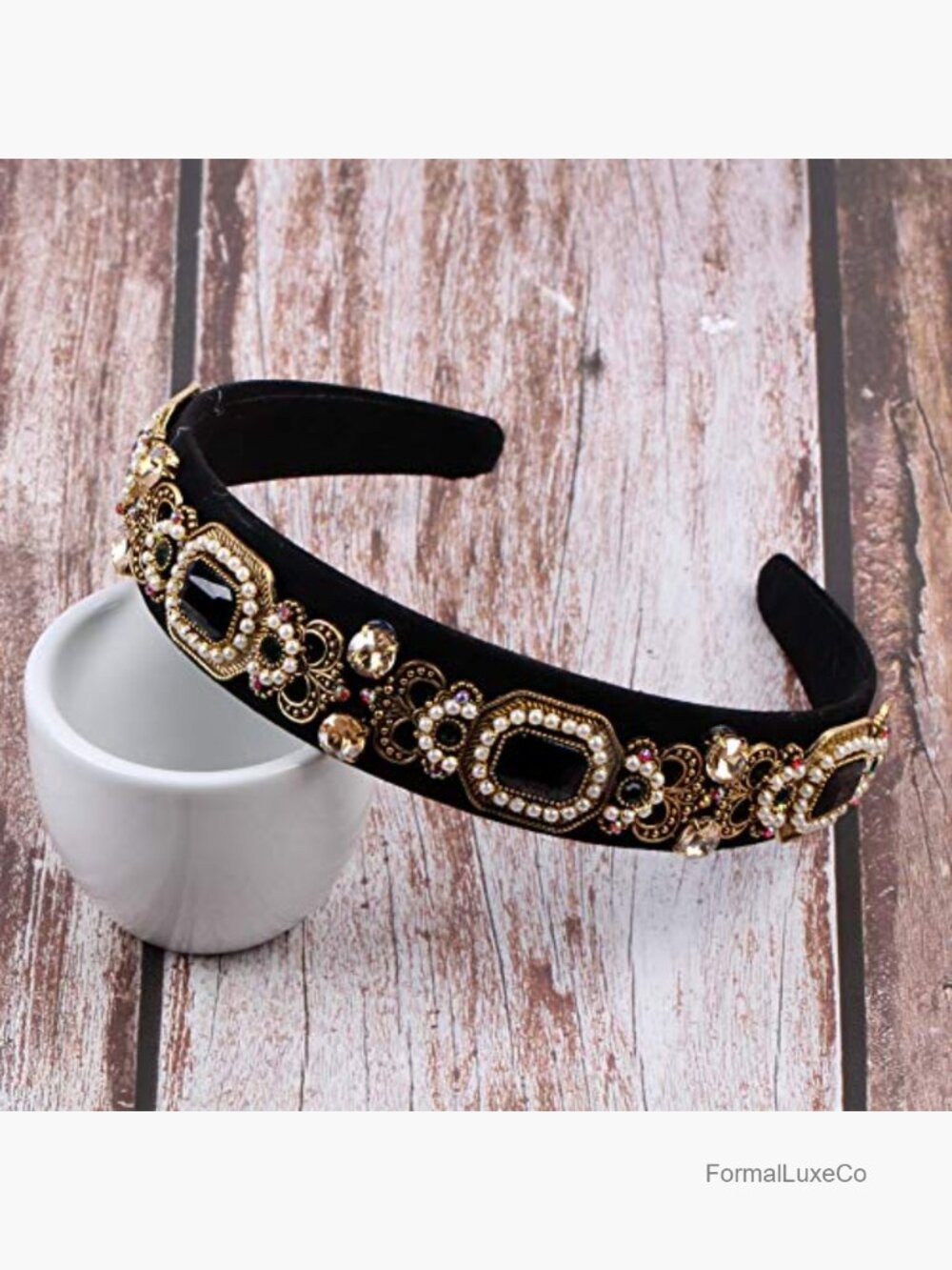 Vintage Crystal Rhinestone Headband with Pearl Beads and Floral Alloy Charm - Picture 6 of 6